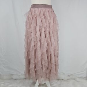 Anthropologie Dusty Pink Ruffled Maxi Skirt Large